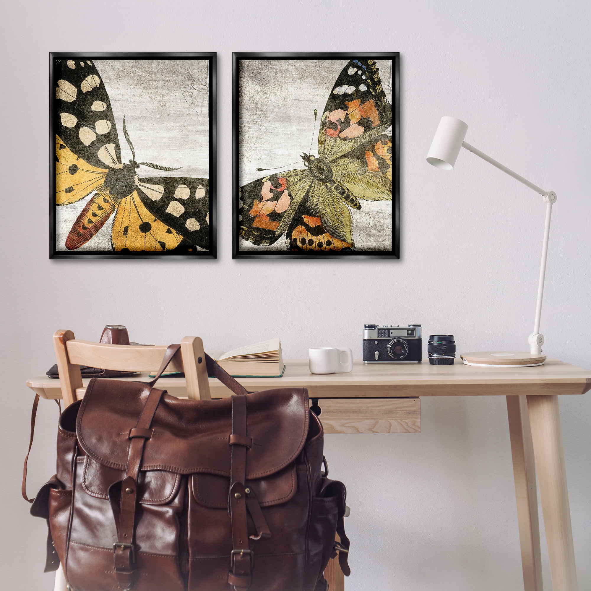 Stupell Industries Vintage Spotted butterflies Animals Painting Black Floater Framed Canvas Art Print Wall Art, 31 x 25, Set of 2