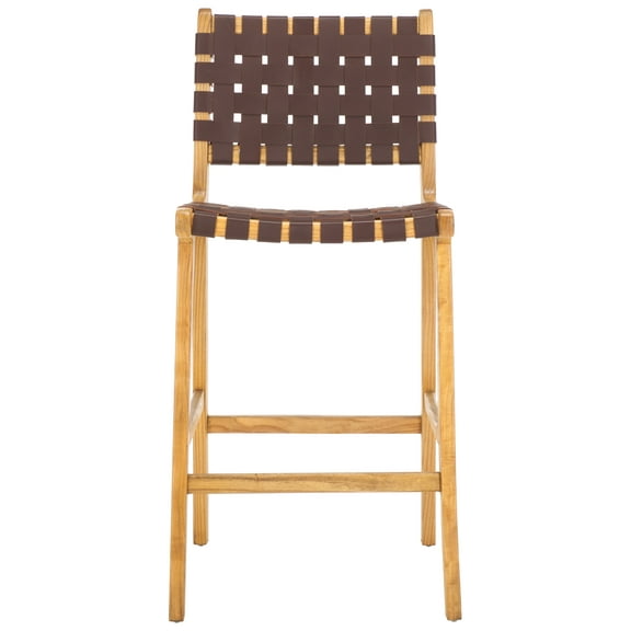SAFAVIEH Adah Rectangle Mid Back Counter Stool, Cognac/Natural