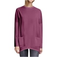 thumbnail image 1 of Plebaso Chemises à Poches pour Femmes Manches Longues Tunique Décontractée Col Rond Hauts Unis Amples Blouses Printemps Été, 1 of 6