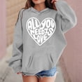 thumbnail image 2 of Boys Hoodies Long Hooded Sweatshirts for Girls Drawstring Valentine's Day Heart Letter Graphics Loose Fit Kids Pullover with Pockets 5-6 Years,Light Gray, 2 of 4