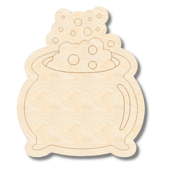 Unfinished Wood Etched Bubbling Witch Cauldron Shape 16" / 1/8"