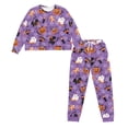 thumbnail image 6 of Renewold Halloween Pumpkin Pajama Pants Set Black Cat Pajamas for Women Plus Size Long Sleeve Sleepwear Size 2XL Drawstring Pj Lounge Set Cozy Nightwear Purple 2 Piece, 6 of 7