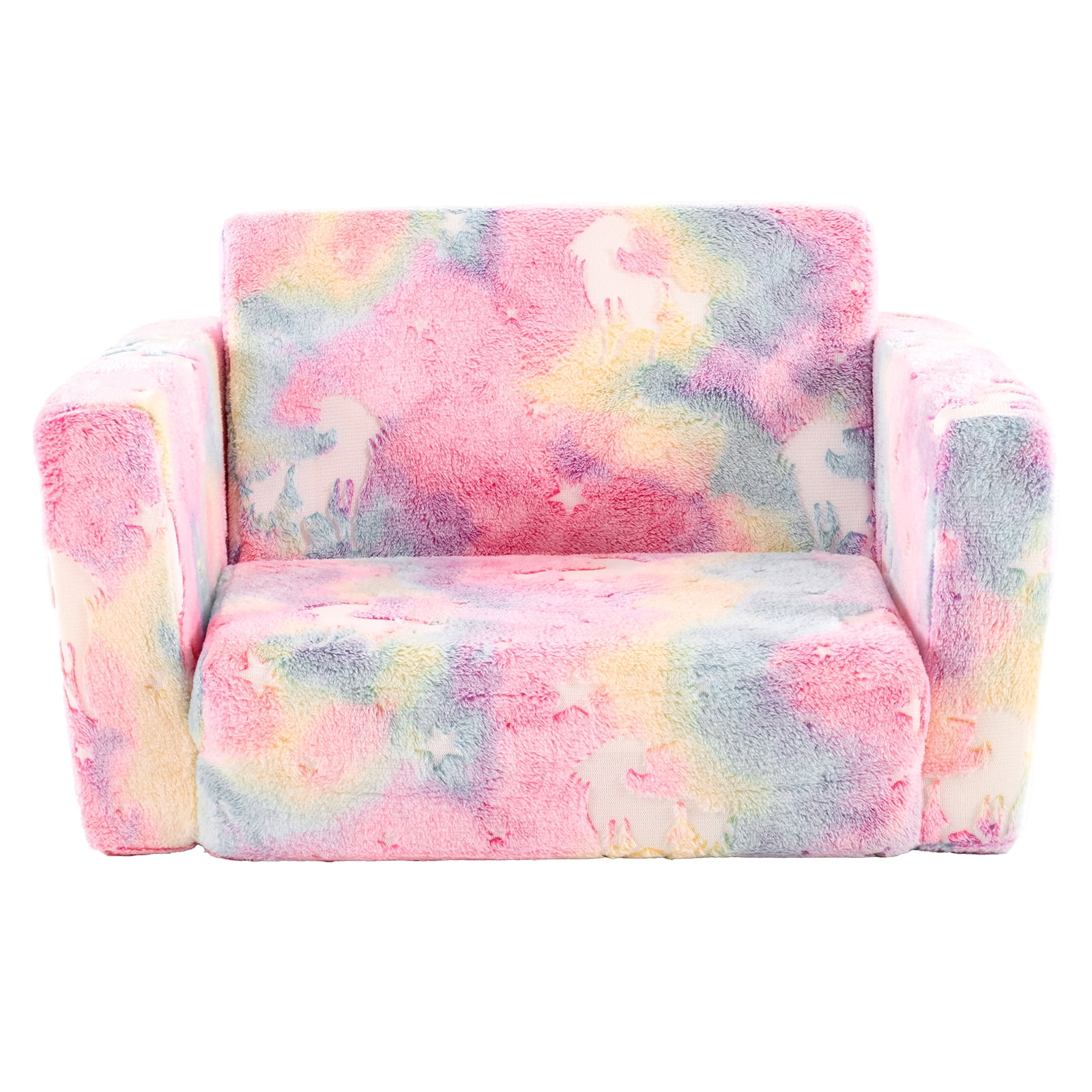 Glow-in-the-Dark Kids Foldable Sofa Bed All-Sponge Single Chaise Lounge Pink Unicorn Flannel