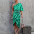 thumbnail image 2 of Women Solid Color Midi Dress Satin Bodycon Pencil Dresses-hy, 2 of 3