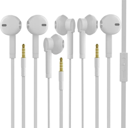 Best PC Classic Headphones [3 Pack] Noise Cancelling Quiet Earbuds Aux Earphone 3.5mm Plug in with Microphone, Wired Earbuds for Android/iPhone 6S 6 Plus SE 5/iPod/Samsung S10 S9 S8/Xbox PS4 - White