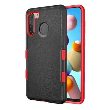 Samsung Galaxy A21 Phone Case Full-Body 2 Layer Shockproof Protection Heavy Duty Armor Hard Plastic & Shock Absorption Rubber Rugged Bumper Hybrid Cover [BLACK / RED] Case for Samsung Galaxy A21