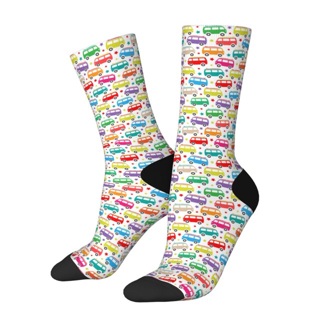 Balery Colorful Bus Calcetas Largas con Estampado para Hombre y Mujer – Suaves y Transpirables, Talla Única (US 5-11)