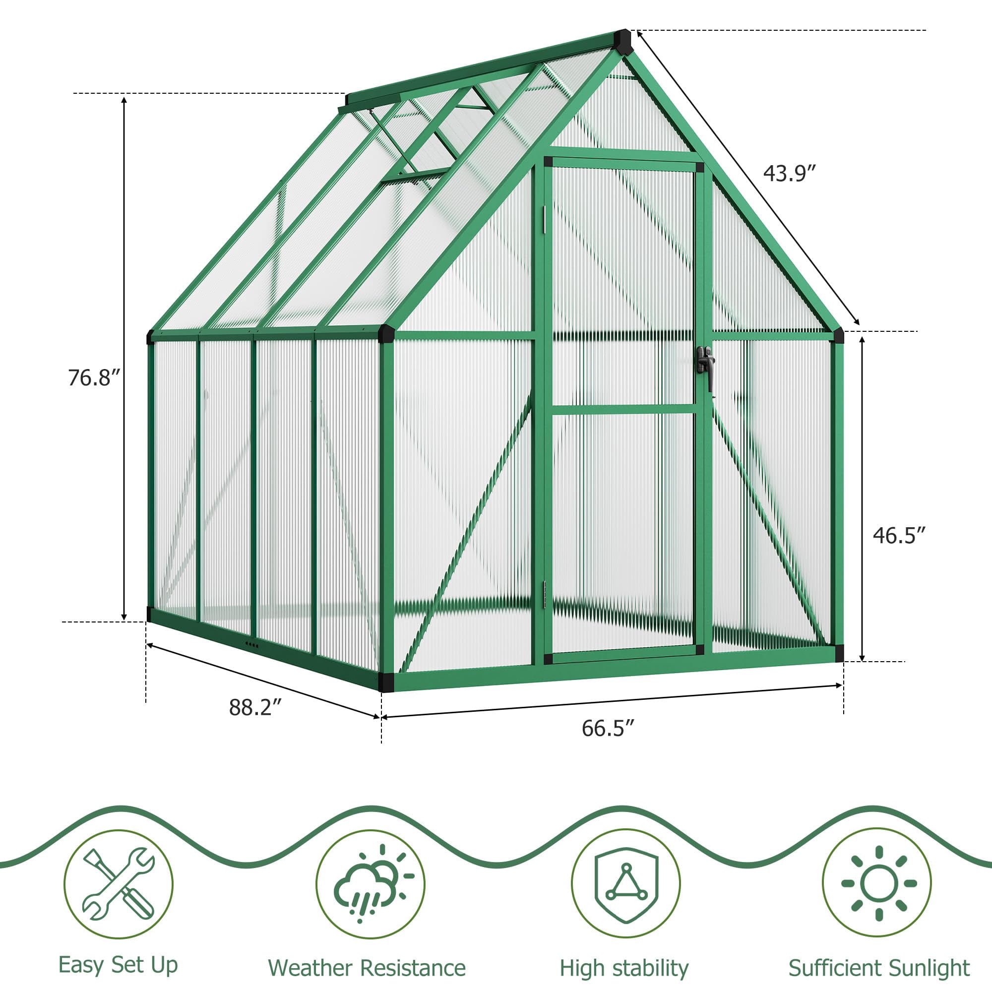 Polycarbonate Walk-In Greenhouse 6x7 FT – Heavy Duty Outdoor Greenhouse with Reinforced Aluminum Frame, Lockable Door & Adjustable Roof Vent, UV-Resistant Panels for Backyard, Lawn & Garden