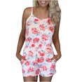 thumbnail image 2 of SMihono Shorts d'Été pour Femmes Combinaison à Bretelles à Imprimé de Fleurs Rouges à Fond Blanc pour Femmes, Combinaison Sans Manches, Shorts Décontractés et de Gym pour Femmes, 2 of 9