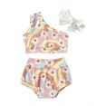 thumbnail image 2 of Caoirhny Baby Girls Three Piece Swimsuits, Rainbow Floral Print Bikini Set Sleeveless Bathing Suit, 2 of 10