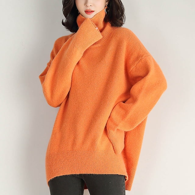EGNMCR Chandails pour Femmes Chandail à Col Roulé Multicolore pour Femmes Uni Tricoté Court Chandail Uni Décontracté Hauts Mode
