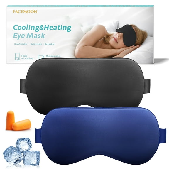 Cooling Eye Mask for Sleeping - Gel Ice Pack for Puffy Eyes, Migraine Relief, Dark Circles, Cold Compress with Adjustable Strap (2-Pack, Black & Blue)