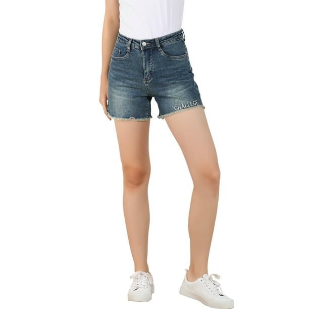 Women Summer Jean Shorts with Pockets Frayed Ripped Holes High