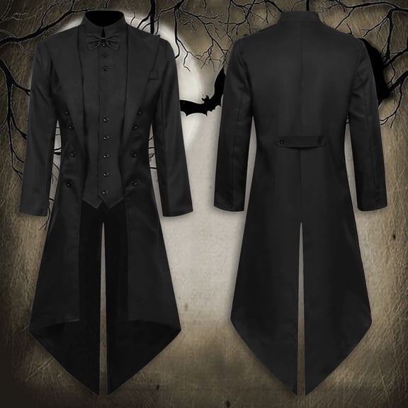 FASHOFT Men's Punk Tuxedo Halloween Costumes Coat Cosplay Outfit Carnival Party Stage Performance Gothic Fancy Dress Up Halloween Costume L