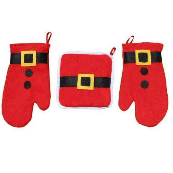 Wdhugt Christmas Oven Mitts Oven Mitts + Pot Holders 100% Cotton Heat Resistant Oven Mitt (7.5"X13") & Pot Holder (8"X8") Cooking Bbq Baking Grilling, Amarante - Thanksgiving/Christmas