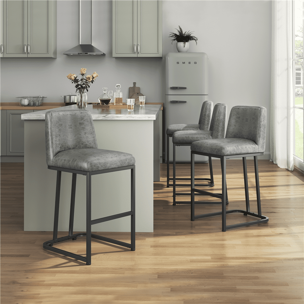 Alden Design 24.5″ Modern Upholstered Counter Height Bar Stools for Kitchen Dining, Gray