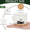 thumbnail image 2 of Macetas de cerámica blancas con diseño de gato negro, bonitas macetas de porcelana con forma de cactus y suculentas, bandeja de madera con orificio de drenaje para decoración del hogar y la oficina., 2 of 9
