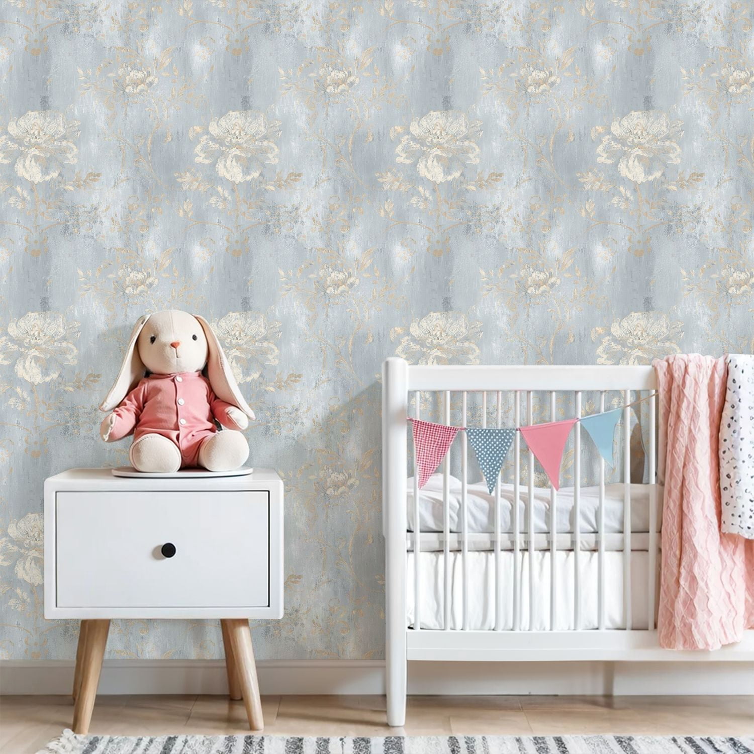Vintage Peel and Stick Wallpaper 23.6in x 9.8ft Soft Blue Gold Floral Texture Contact Paper Vinyl Waterproof Self Adhesive Wall Paper for Bedroom Shelf Cabinet Renter Friendly