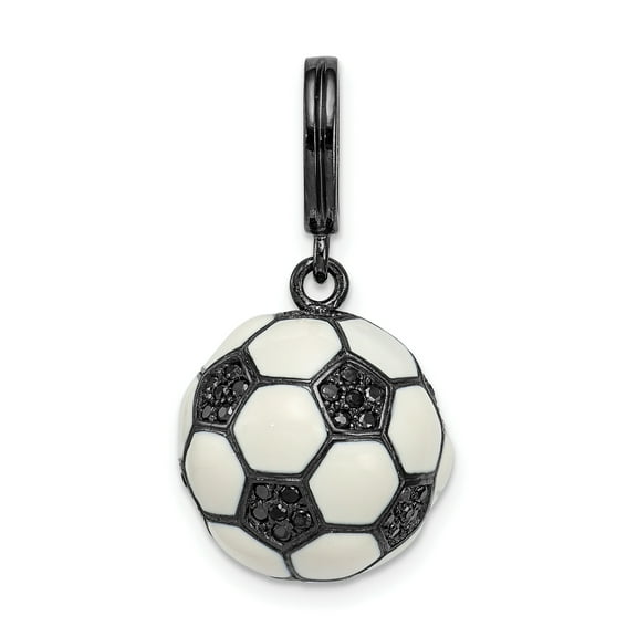 Sterling Silver Rhodium-plated & CZ 3D Soccer Ball Pendant QC8838