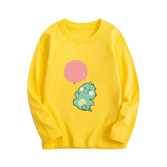 Cotton Long Sleeve Tops for Boys Girls 8-15 Years Cute Dino Print Crewneck Pullover Tshirts Fall Winter Spring Clothes (14 Years, Yellow)