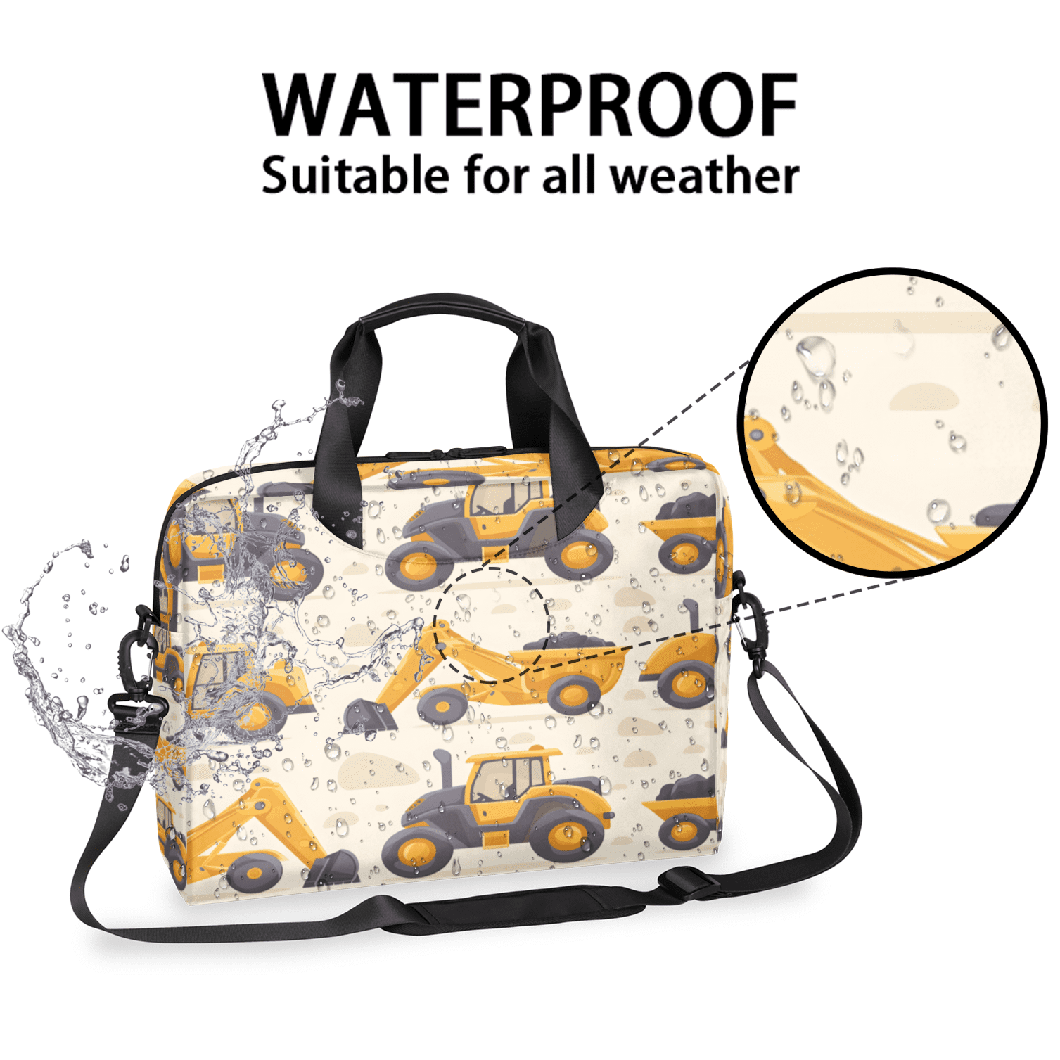 Herdesigns Construction Trucks Laptop Bag for Women Men, Computer Case Briefcase Messenger Bags, 15-15.6 inch Laptop Sleeve Shoulder Bag