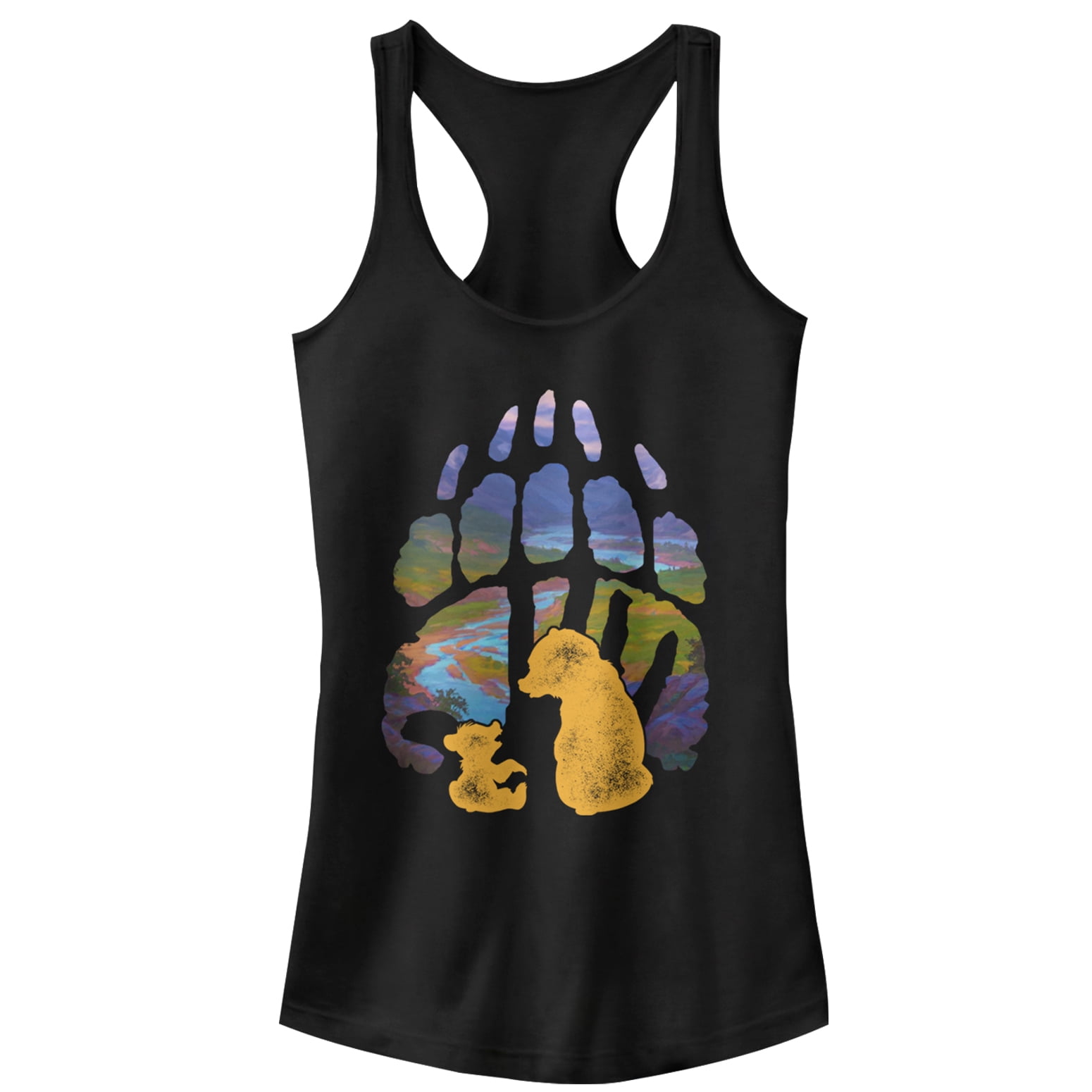 Junior's Brother Bear Brother Bear Paw Scene Racerback Tank Top Black X