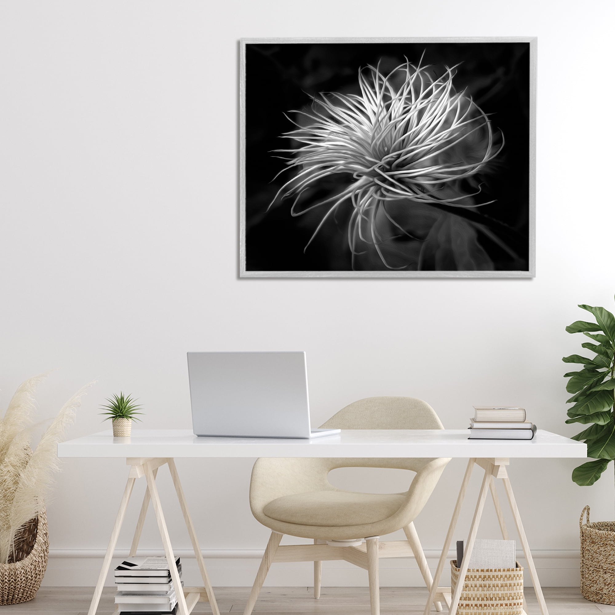 Twisting Botanical Leaves Contrast Gray Framed Giclee Art, design by Phillip Flowers