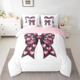 thumbnail image 2 of Manfei Cute Bow Knot 7 Pieces Bedding Comforter Set,Cartoon Lovea Pattern Full Bedding Set,Pink Black White Fitted Sheet Flat Sheet For Girls Teens,Luxury Bedroom Decor Reversible, 2 of 8