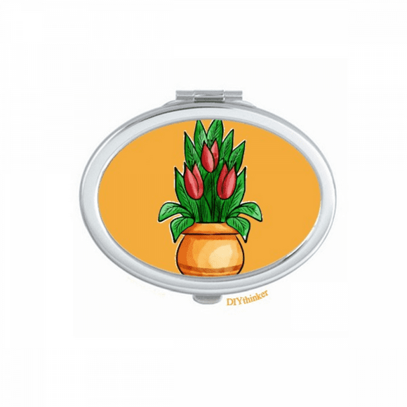 Red Potted Lily Cartoon Mirror Oval Portable Hand Pocket Makeup
