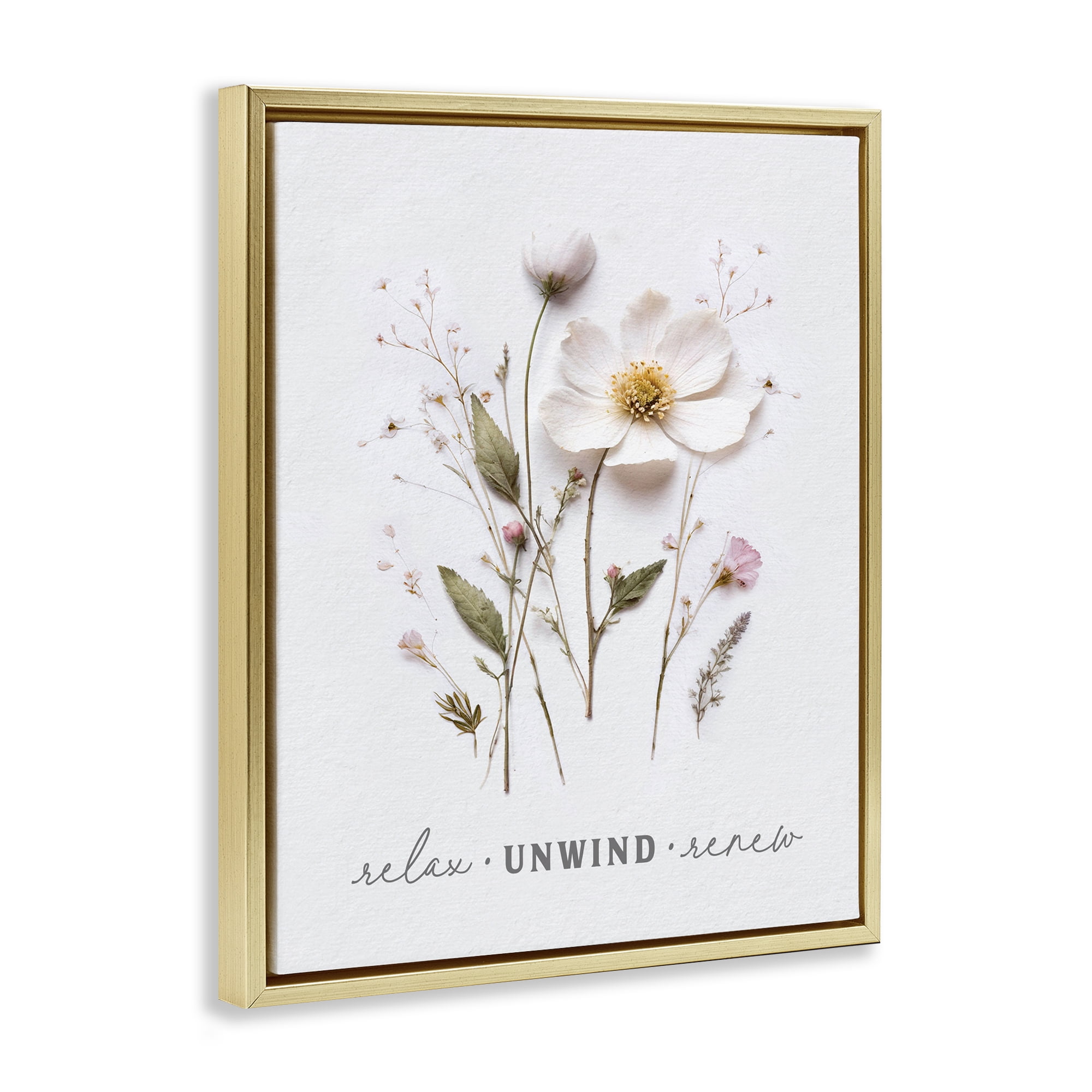 Relaxing Pressed Flowers Gold Framed Floater Canvas Wall Art, design by Lettered and Lined