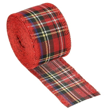 Uxcell 2 Inch Wide 6.56 Yards Polyester Gingham Ribbon Wired Edge Ribbon, 1 Pack for Decoration Red Green and Yellow