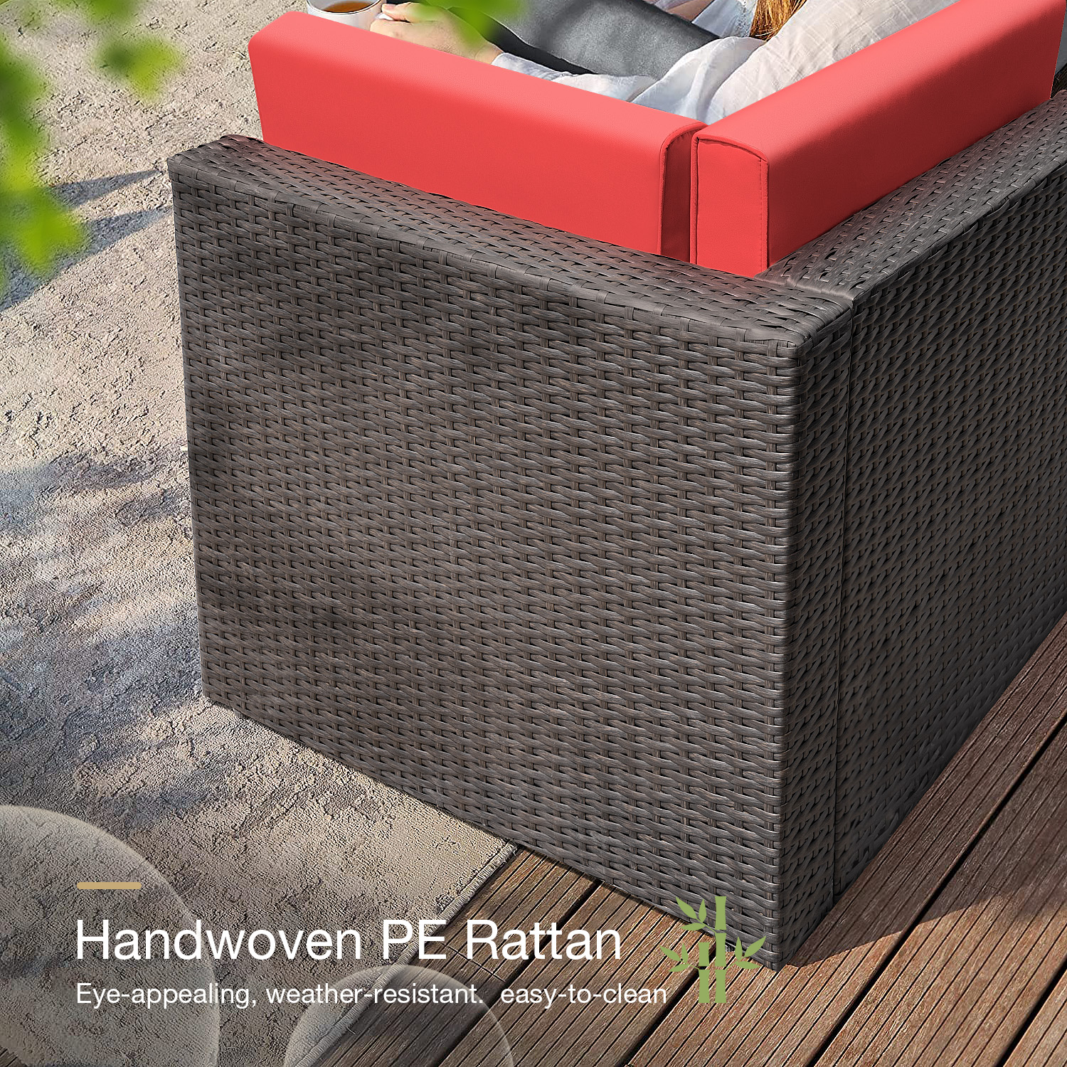 Vineego 7 Pieces Outdoor Patio Furniture Sets Wicker Sectional Sofa All-Weather PE Rattan Conversation Sets, Red