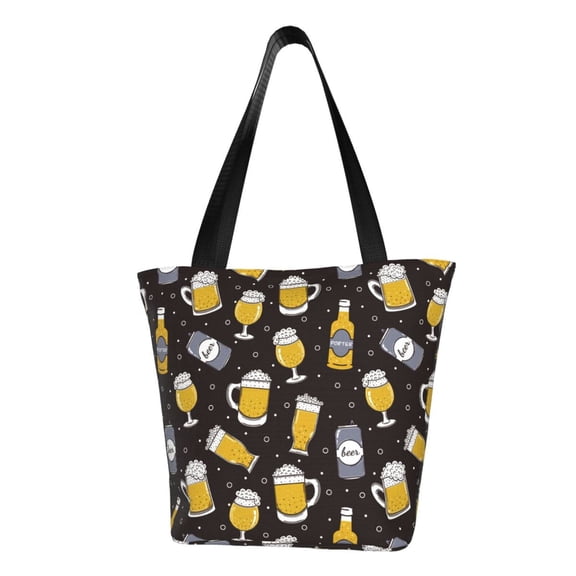 Kuqiui Beer In A Bottle Print Canvas Tote Bag for Women Cute Clothing Book Aesthetic Casual Reusable Tote Shoulder Bags