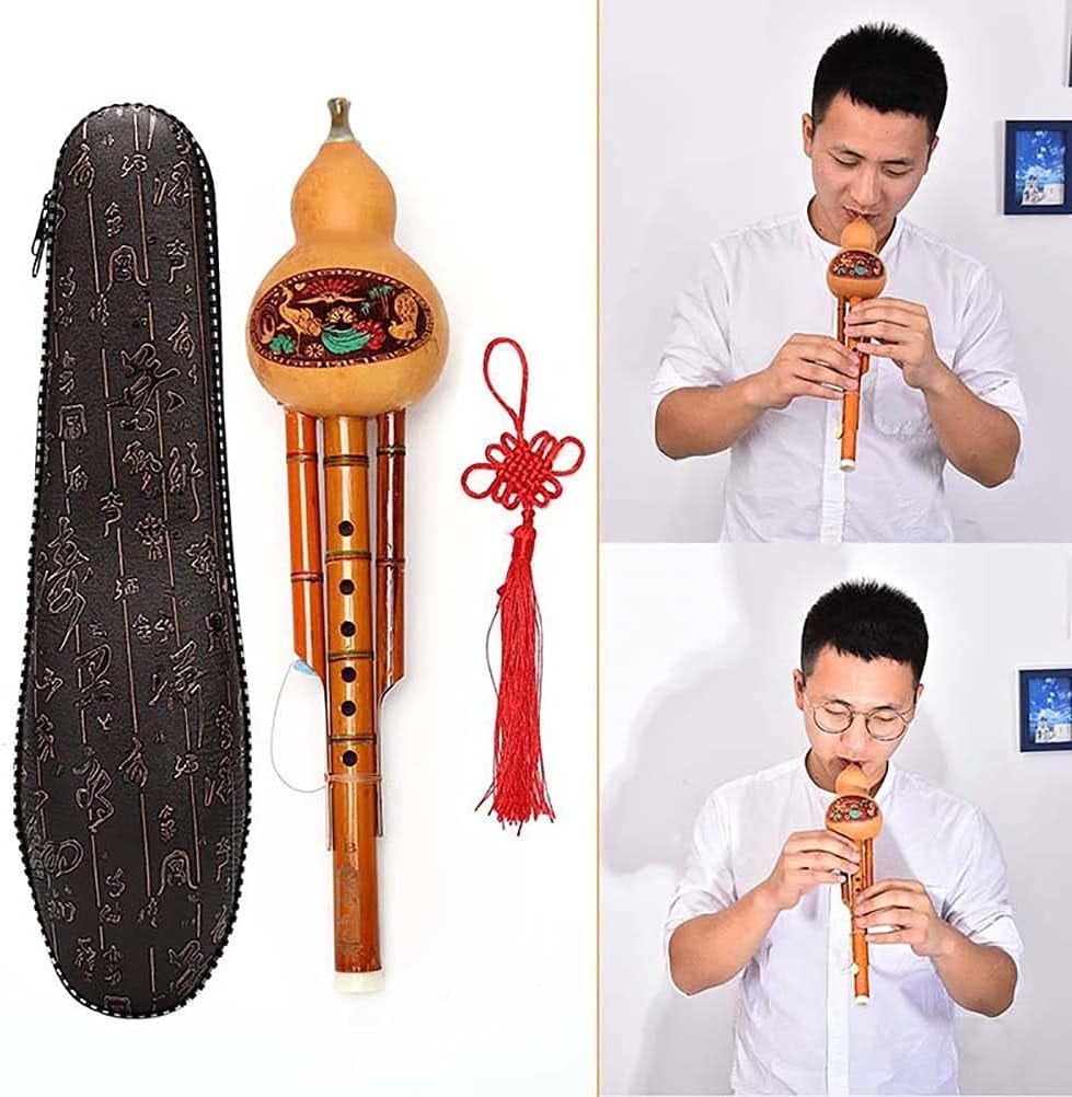 Professional Bamboo Hulusi,Gourd Cucurbit Flute,Chinese Handmade Ethnic Musical Instrument With Case For Beginner Music Lovers[Energy Class A],Key Of C
