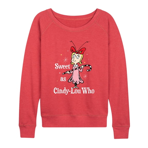 The Grinch - Sweet As Cindy Lou Who Women's Lightweight French Terry Wide Neck Long Sleeve Graphic Shirt