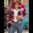 thumbnail image 4 of Chaqueta Corta de con Botones para Mujer, Estilo Informal A Cuadros, de Larga Rojo L, 4 of 10