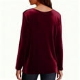 thumbnail image 5 of Velvet Sweatshirt Women V Neck Long Sleeve Casual Pullover Soft Warm Shirts Velvet Tops Fall Outfits for Women Wine 2XL, 5 of 7