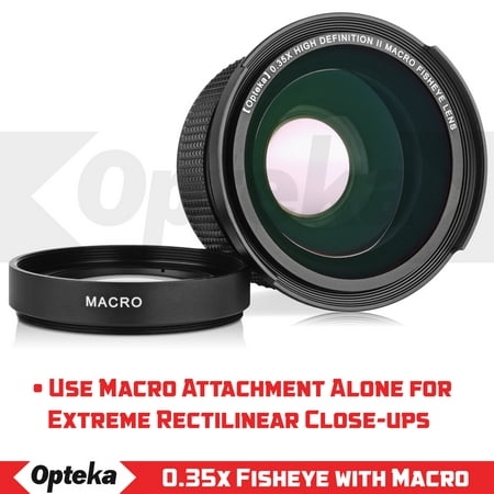 Opteka .35x High Definition II Super Wide Angle Panoramic Macro Fisheye Lens for Canon EOS 80D, 70D, 60D, 50D,1Ds, 7D, 6D, 5D, Rebel T7i, T6i, T5i, T7i, T6, T5i, SL1 and SL2 DSLR with UV