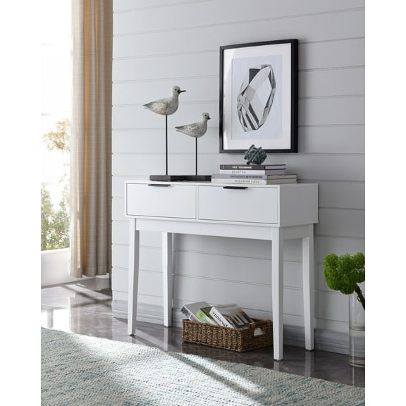 Patrick Entryway Console Sofa Table With 2 Storage Drawers, White Wood, Modern