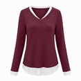 thumbnail image 4 of NominalSnug Women's Long Seleve Top Fake Two Piece Ribbed Knit Sweaters V-Neck Slim Fit Fall Winter Layered Shirt, 4 of 7
