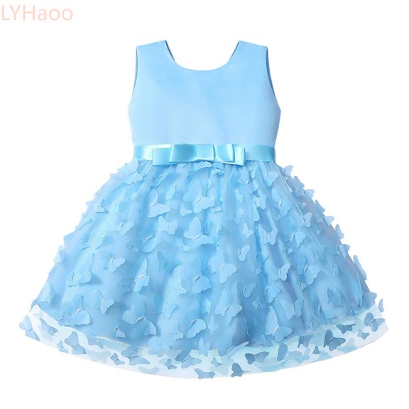 LYHaoo Toddler Girls Sleeveless Butterfly Embroidery Tulle Bowknot Gown Party Evening Dress Wedding Dress For Children Clothes Fashion,Princess Dresses for Girls Sizes 6-12 Months Blue