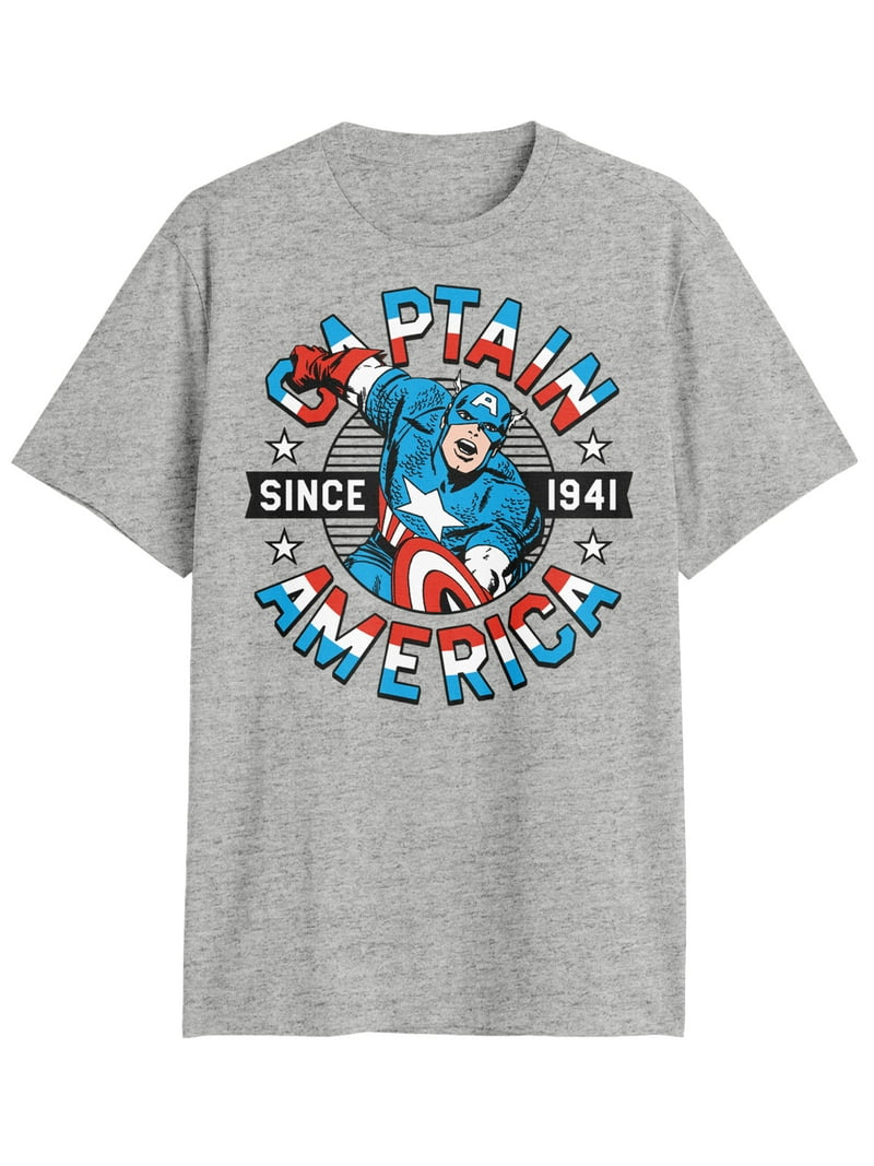 Captain America Men's Americana Shield Graphic Crew Neck T-Shirt