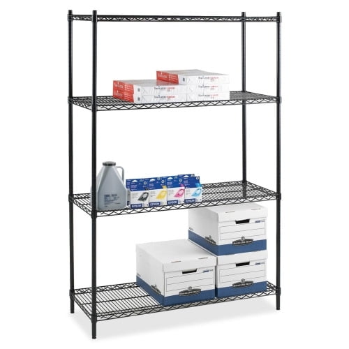 Lorell Industrial Adjustable Wire Shelving Starter Unit 36" x 24" x 72" - 4 x Shelf(ves) - 4000 lb Load Capacity - Black - Steel