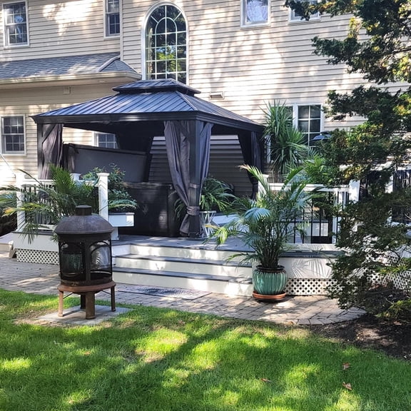 PURPLE LEAF 10' X 14' Permanent Hardtop Gazebo Aluminum Gazebo with Galvanized Steel Double Roof for Patio Lawn and Garden, Curtains and Netting Included, Gray