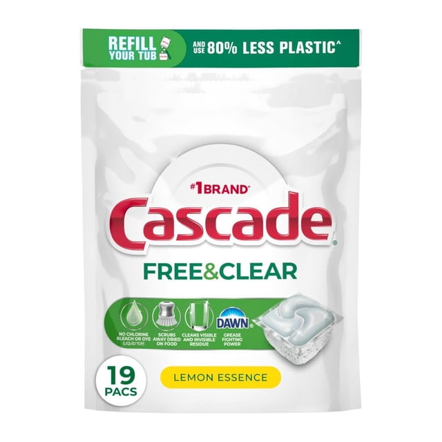 Pastillas para Lavavajillas Cascade Free & Clear Limón 19 Unidades