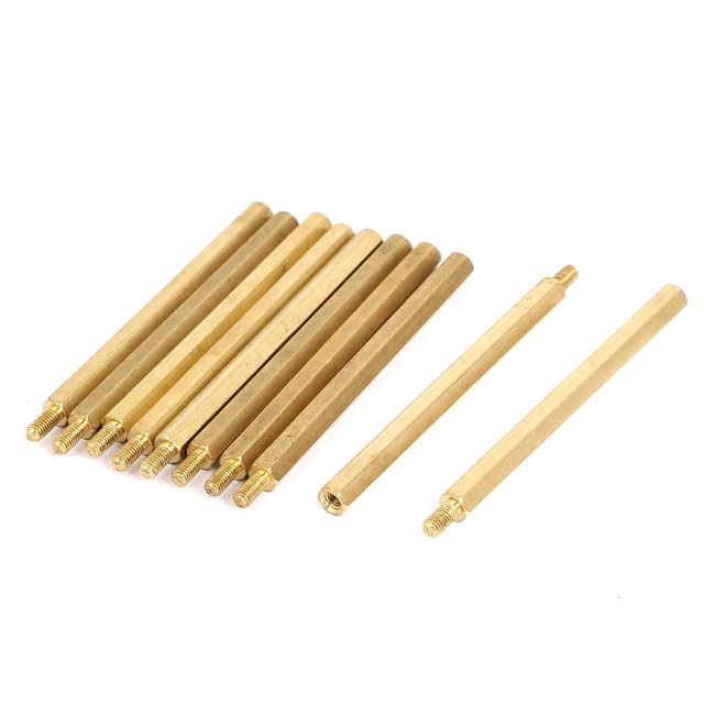 Tuercas espaciadoras hexagonales macho a hembra M3x60+6mm tono latón 10 piezas
