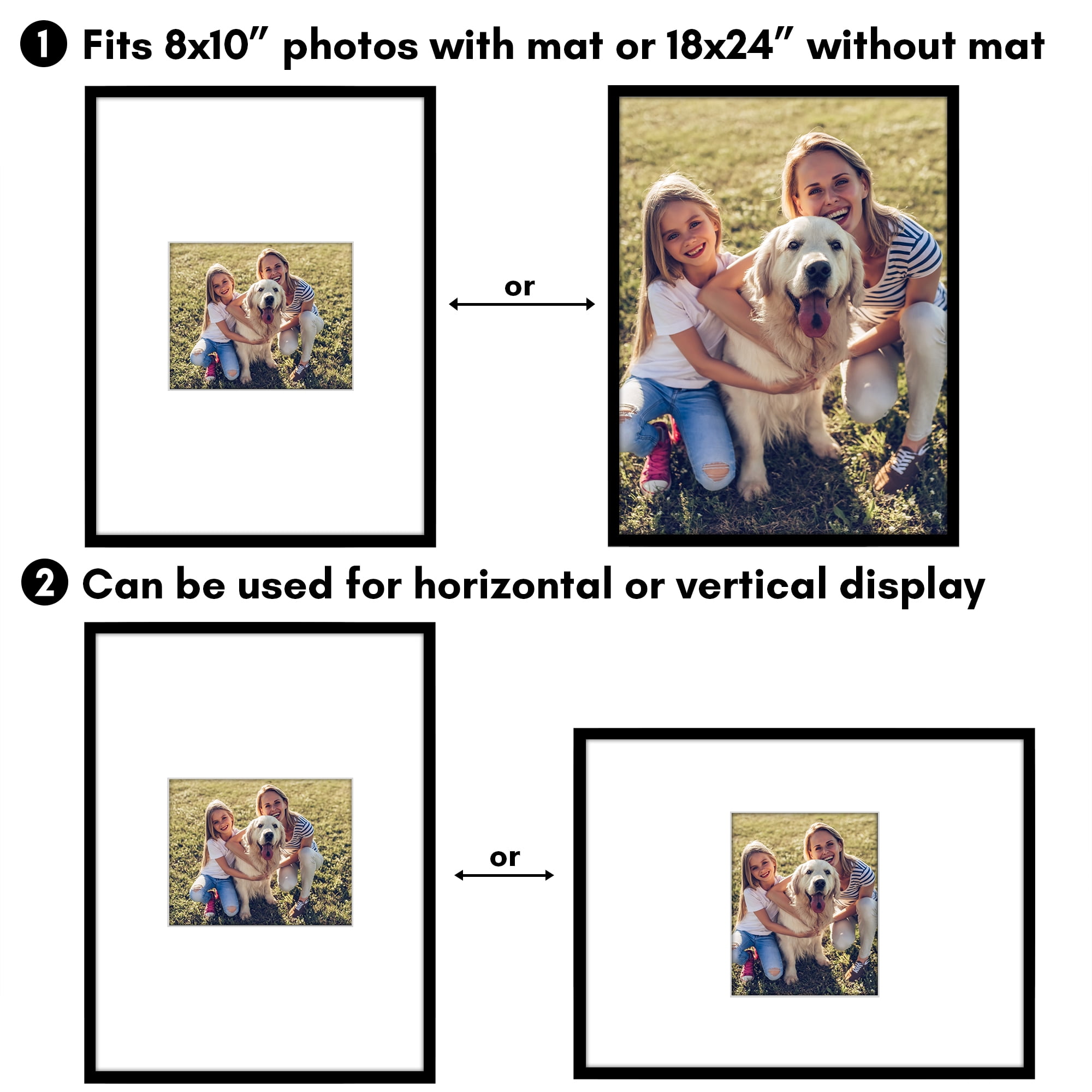 Americanflat 18x24 Poster Frame with Polished Plexiglass with 10x8 Mat Display Photo Streamline Thin - Black