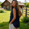 thumbnail image 4 of Weikingp Embroidered Tops For Women，Gauze Tops for Women Tunic Shirts for Women Going Out Tops For Women Gauze Shirts for Women T Shirts for Women Boho Tops For Women Blue 2XL, 4 of 8