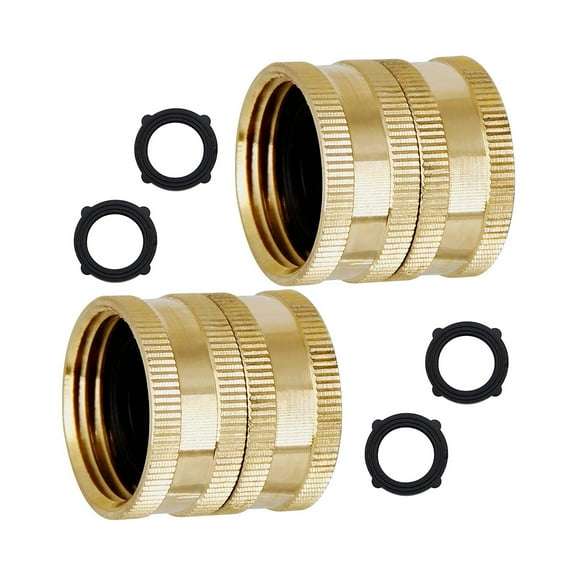solacol Female To Female Hose Adapter 2 Pack 3/4 Inch Heavy Duty Brass Garden Hose Adapter To Male Hose Double Female Garden Hose Female To Female Female To Female Garden Hose