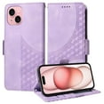 thumbnail image 2 of ELEHOLD For iPhone 13 Leather Wallet Phone Case, Embossed Diamond Folio Flip Cover, Card Holder Cash Slot, Stand Support, Wrist Strap Lanyard -Purple, 2 of 10
